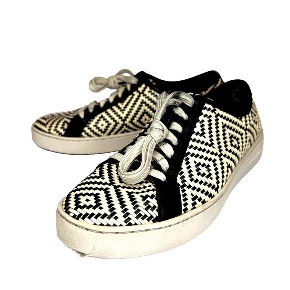Michael Kors Juno Sneakers Womens 6 Black White Geometric Elevated Basic Capsule - Picture 1 of 10
